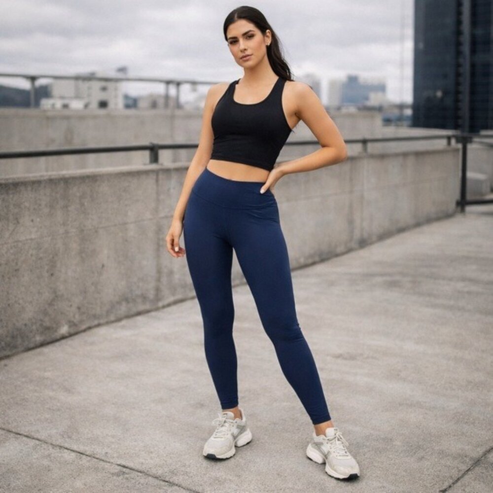 American Giant Navy High Rise Leggings Made USA Athleisure Size 6 Deep Blue